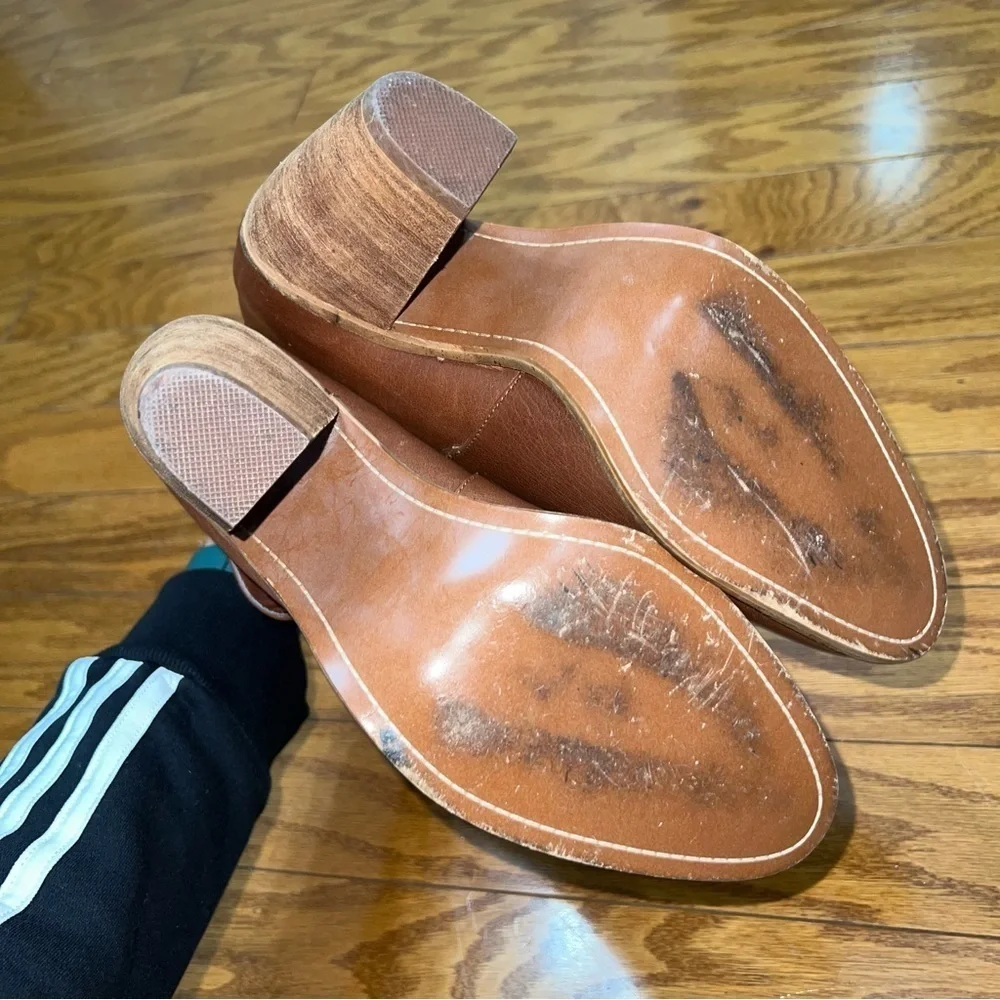 FARYL Brown Leather Stacked Heeled Booties with Buckle Size 10 - Picture 3 of 11